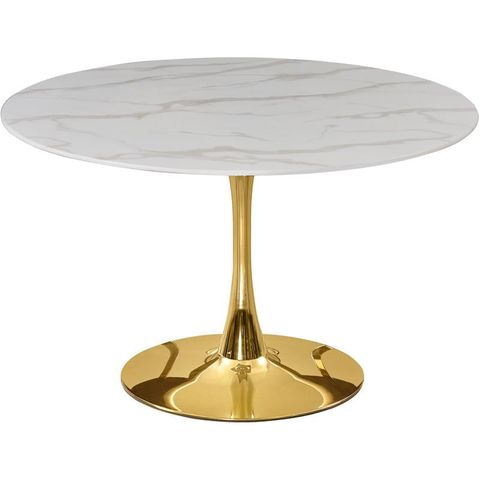 Meridian Furniture Tulip 48" Round Faux Marble Top Dining Table With ... inside Round Marble Dining Table With Gold Rim